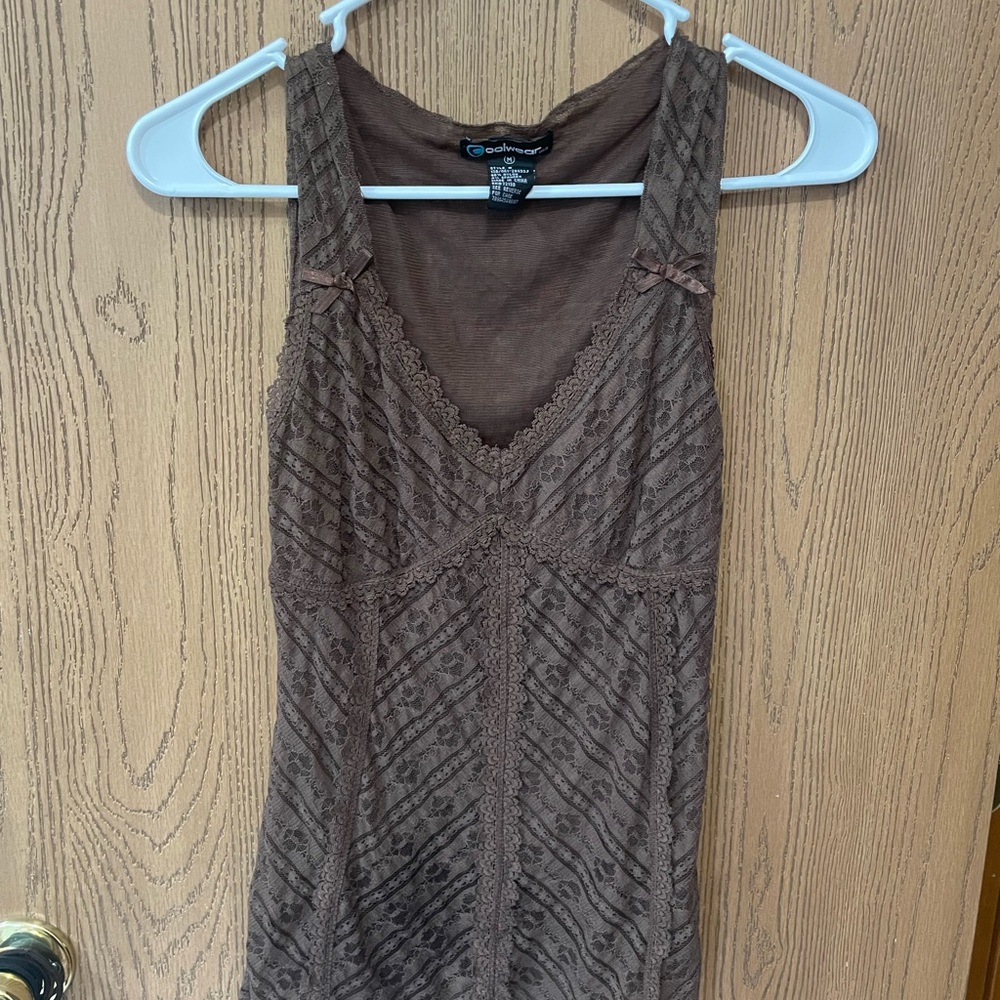 Coffee Brown Lace-Trim Camisole Tank Top